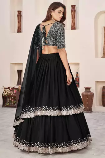 black georgette sequin work lehenga set choli with dupatta
