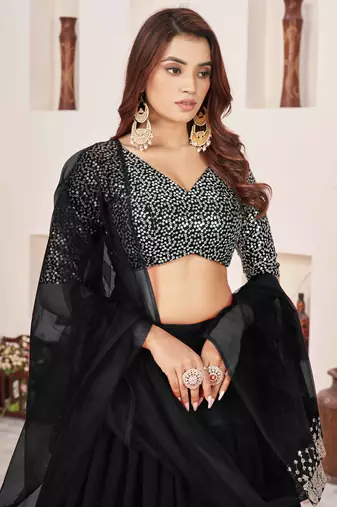 black georgette sequin work lehenga set choli with dupatta