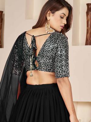 black georgette sequin work lehenga set choli with dupatta 6