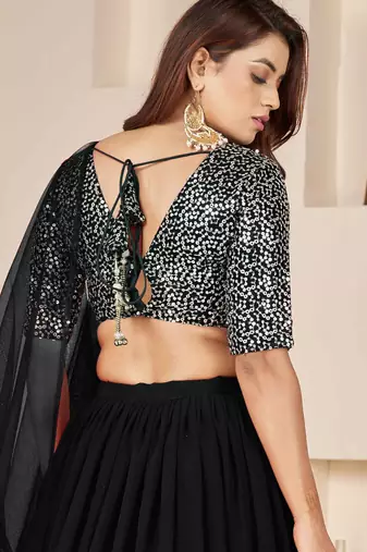 black georgette sequin work lehenga set choli with dupatta