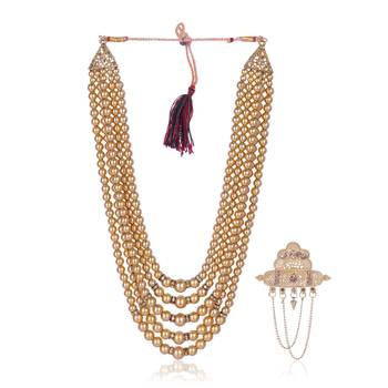   groom sherwani necklace layered Moti mala for wedding | groom mala with brooch set 2
