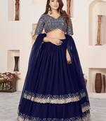 Stunning Blue Sequins Georgette Wedding Wear Lehenga Choli
