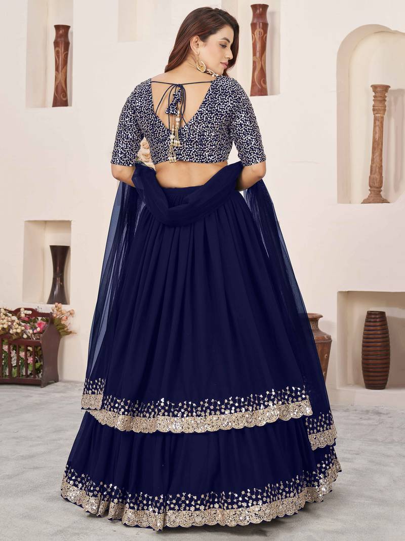 Stunning Blue Sequins Georgette Wedding Wear Lehenga Choli