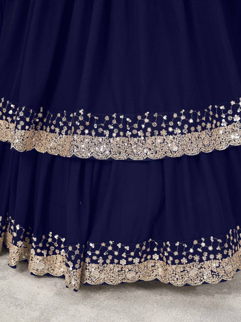 Stunning Blue Sequins Georgette Wedding Wear Lehenga Choli