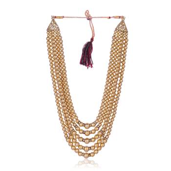   groom sherwani necklace layered Moti mala for wedding | groom mala with brooch set 4