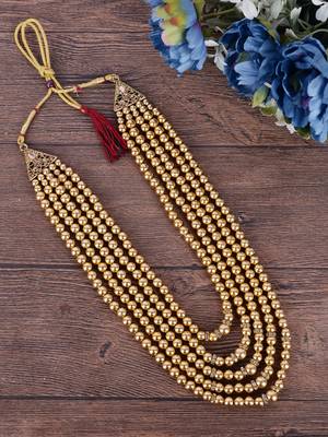  groom sherwani necklace layered Moti mala for wedding | groom mala with brooch set 1