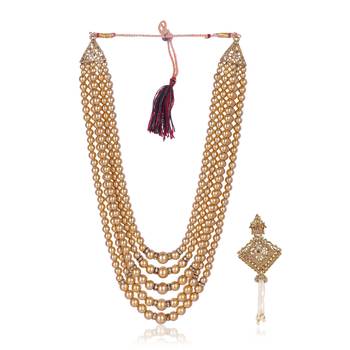   groom sherwani necklace layered Moti mala for wedding | groom mala with brooch set 2