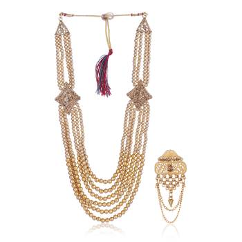   groom sherwani necklace layered Moti mala for wedding | groom mala with brooch set 2