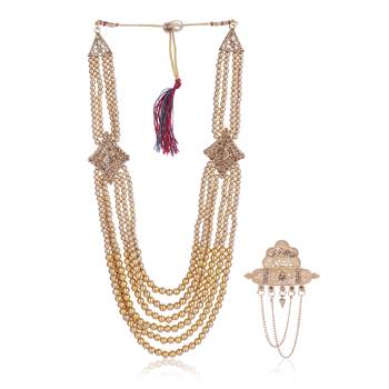   groom sherwani necklace layered Moti mala for wedding | groom mala with brooch set 2