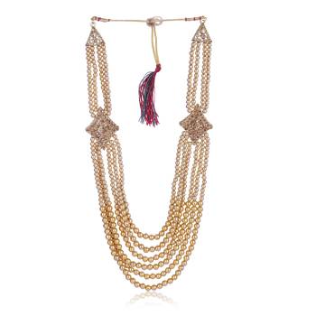   groom sherwani necklace layered Moti mala for wedding | groom mala with brooch set 4