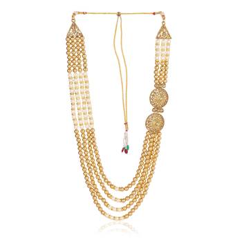   groom sherwani necklace layered Moti mala for wedding | groom mala with brooch set 4
