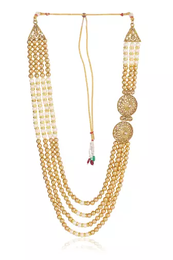   groom sherwani necklace layered Moti mala for wedding | groom mala with brooch set
