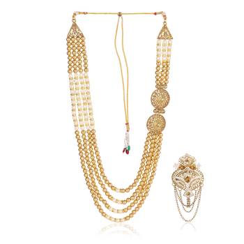   groom sherwani necklace layered Moti mala for wedding | groom mala with brooch set 2