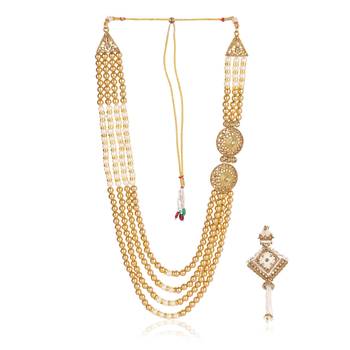   groom sherwani necklace layered Moti mala for wedding | groom mala with brooch set 2
