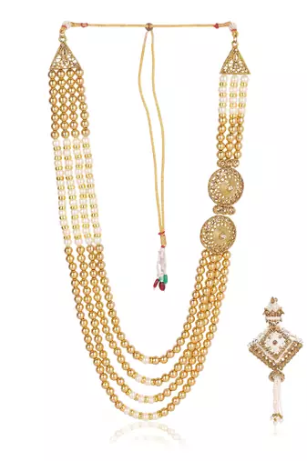   groom sherwani necklace layered Moti mala for wedding | groom mala with brooch set