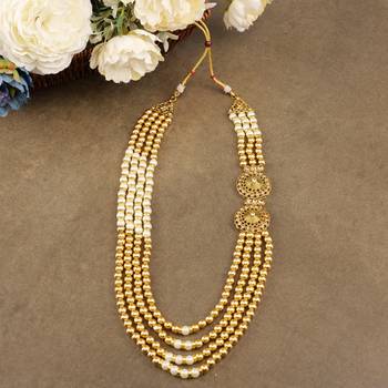   groom sherwani necklace layered Moti mala for wedding | groom mala with brooch set 1