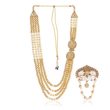   groom sherwani necklace layered Moti mala for wedding | groom mala with brooch set 2