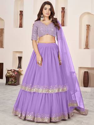 lavender sequins georgette wedding lehenga set choli with dupatta with dupatta 1