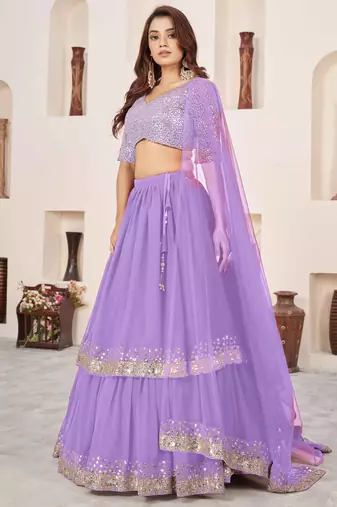lavender sequins georgette wedding lehenga set choli with dupatta with dupatta