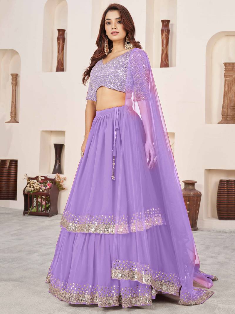 Gorgeous Lavender Sequins Georgette Wedding Lehenga Choli With Dupatta