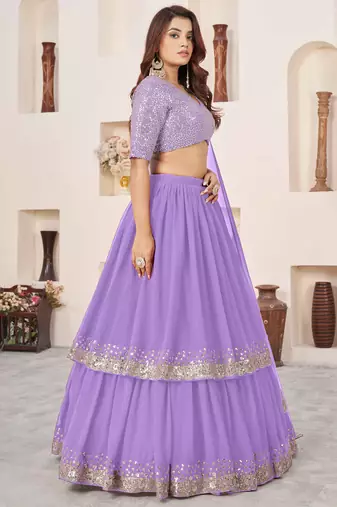 lavender sequins georgette wedding lehenga set choli with dupatta with dupatta