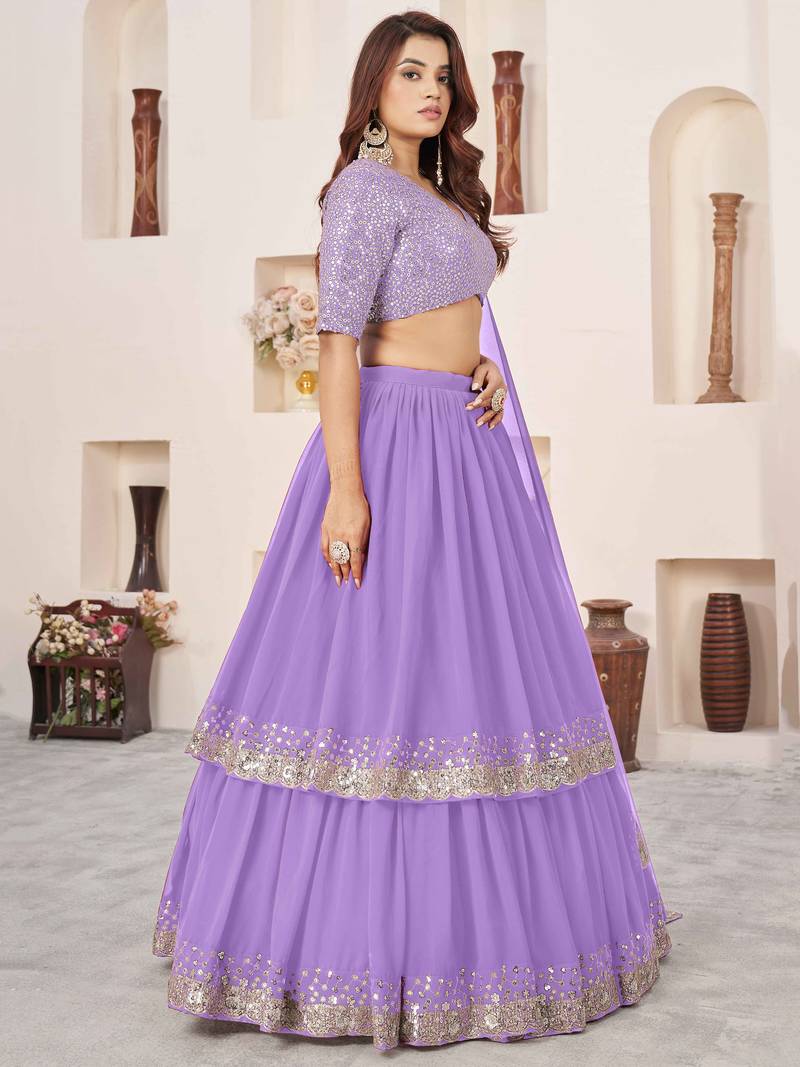 Gorgeous Lavender Sequins Georgette Wedding Lehenga Choli With Dupatta
