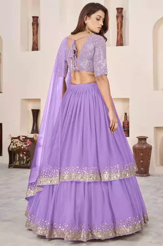 lavender sequins georgette wedding lehenga set choli with dupatta with dupatta