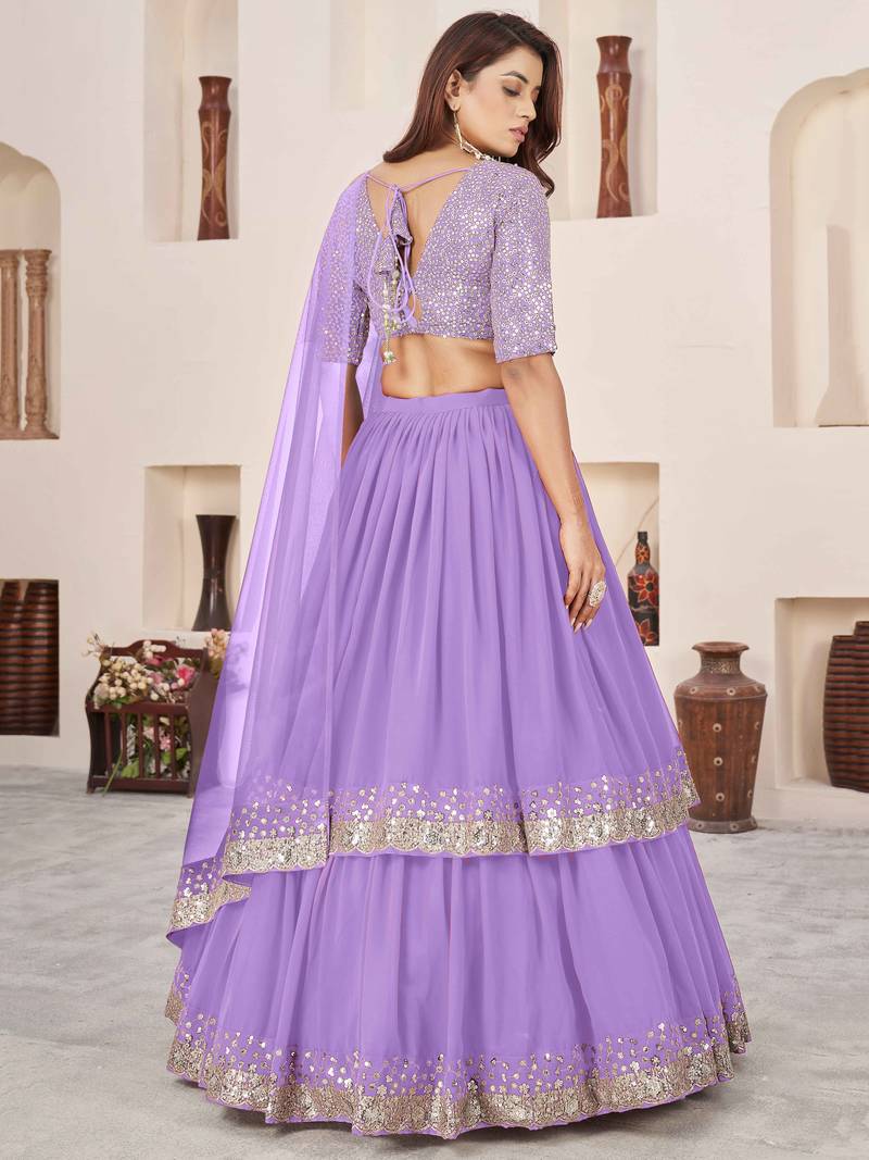 Gorgeous Lavender Sequins Georgette Wedding Lehenga Choli With Dupatta