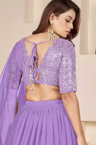 lavender sequins georgette wedding lehenga set choli with dupatta with dupatta