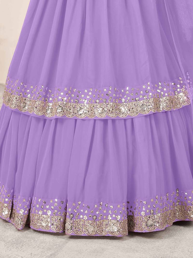 Gorgeous Lavender Sequins Georgette Wedding Lehenga Choli With Dupatta
