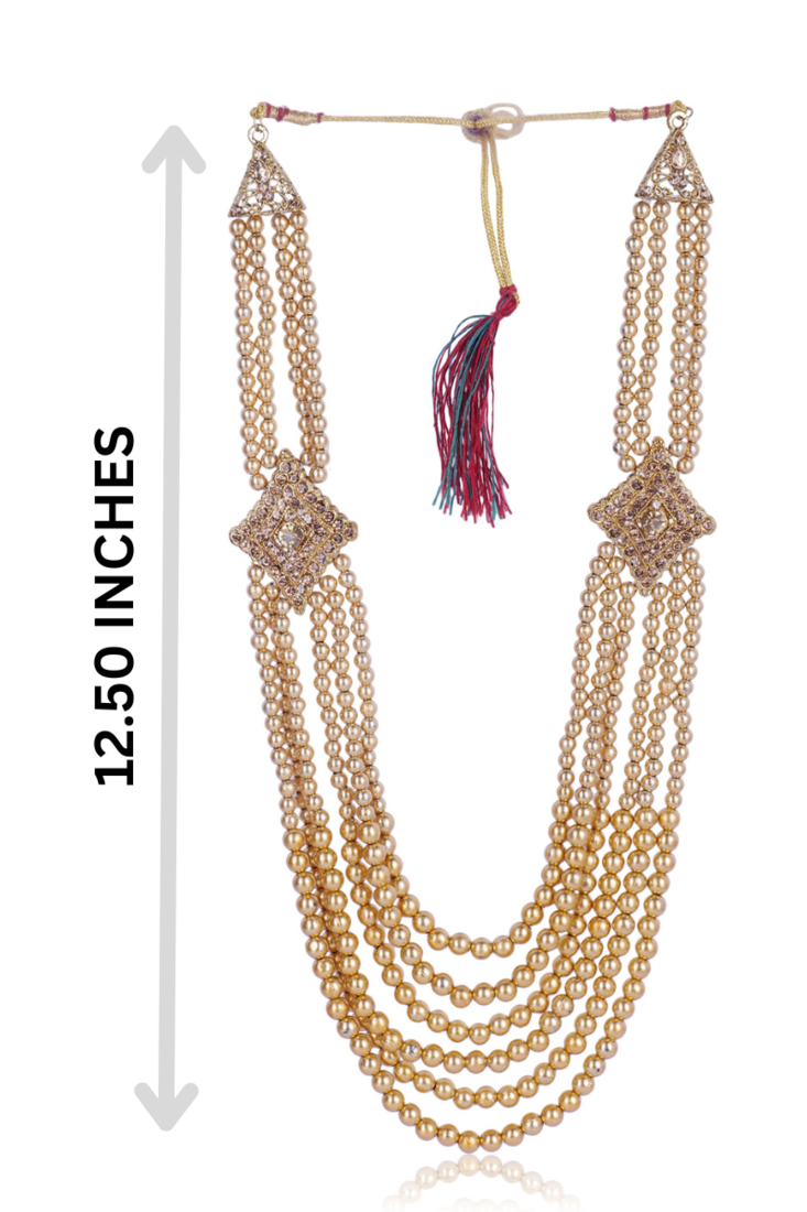   groom sherwani necklace layered Moti mala for wedding | groom mala with brooch set