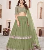 Wonderful Olive Sequins Georgette Wedding Wear Lehenga Choli