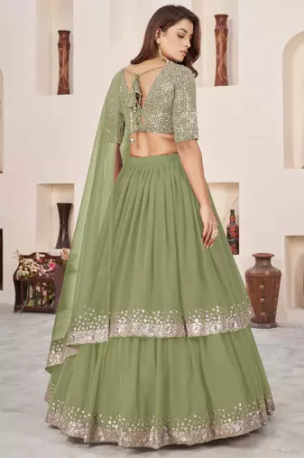 Wonderful Olive Sequins Georgette Wedding Wear Lehenga Choli