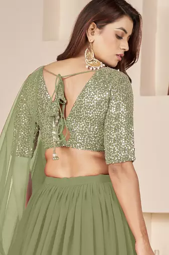 Wonderful Olive Sequins Georgette Wedding Wear Lehenga Choli
