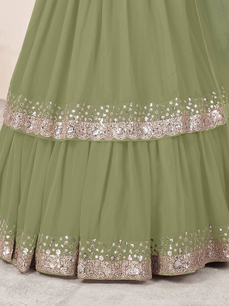 Wonderful Olive Sequins Georgette Wedding Wear Lehenga Choli
