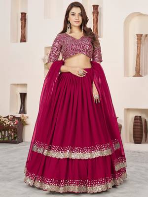  pink sequins georgette lehenga set choli with dupatta with dupatta 1