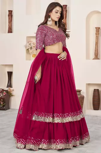  pink sequins georgette lehenga set choli with dupatta with dupatta