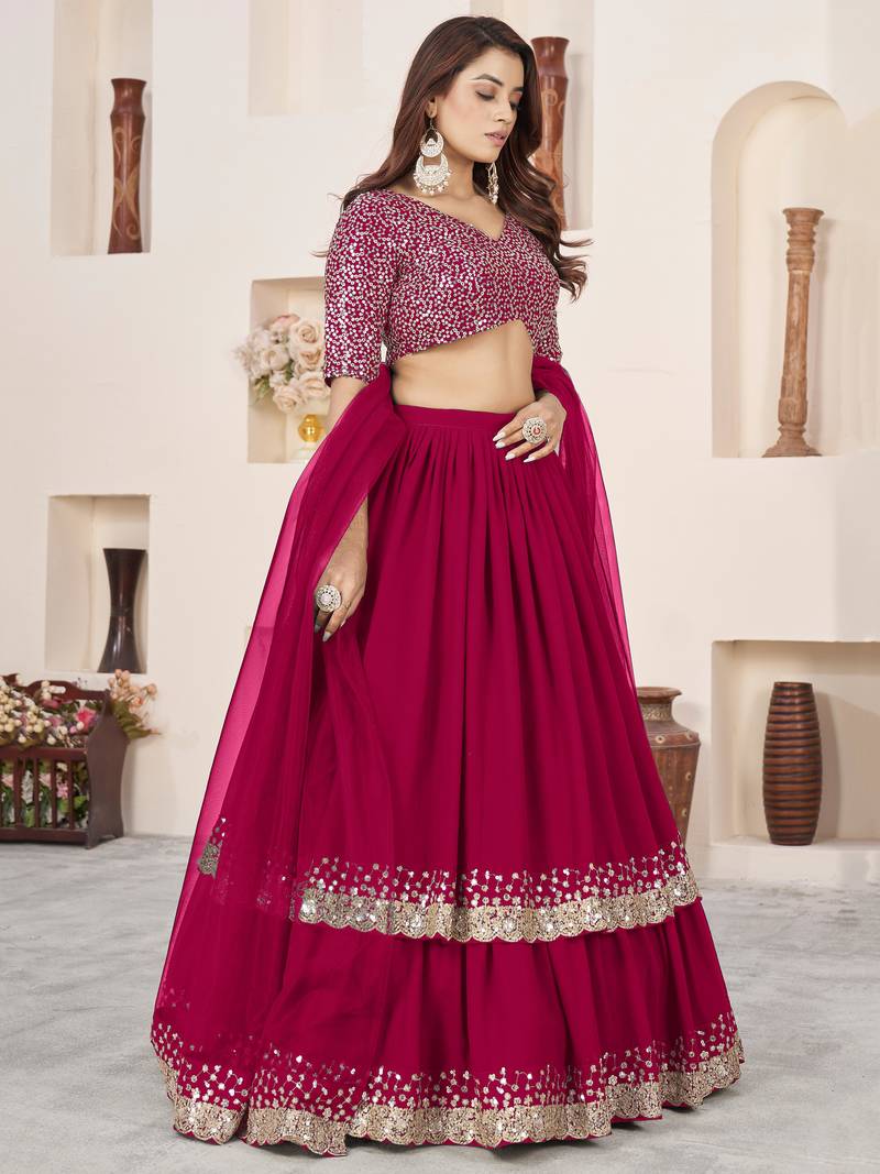 Lovely Pink Sequins Georgette Designer Lehenga Choli With Dupatta