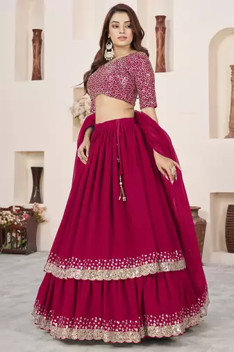  pink sequins georgette lehenga set choli with dupatta with dupatta