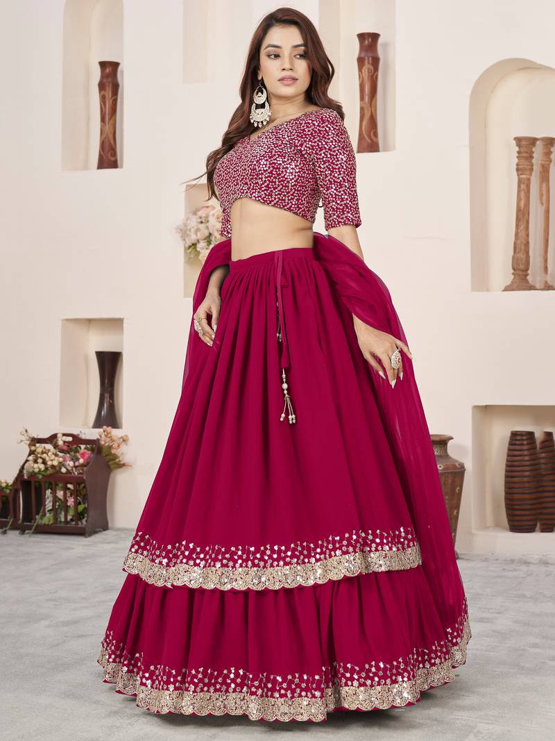 Lovely Pink Sequins Georgette Designer Lehenga Choli With Dupatta