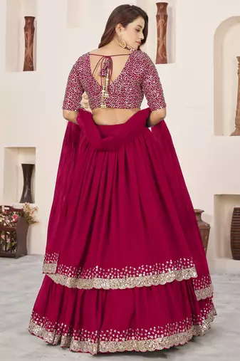  pink sequins georgette lehenga set choli with dupatta with dupatta