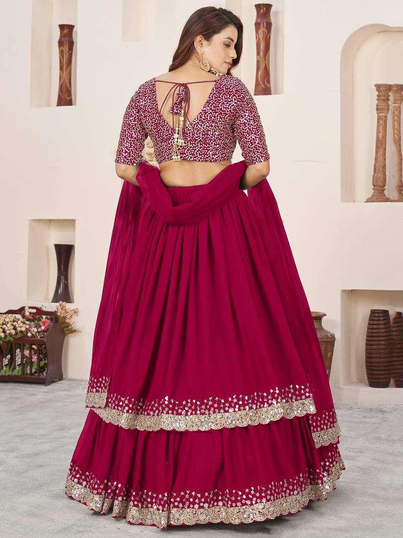 Lovely Pink Sequins Georgette Designer Lehenga Choli With Dupatta