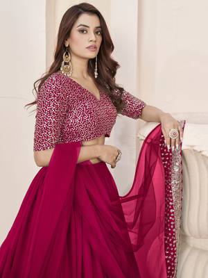  pink sequins georgette lehenga set choli with dupatta with dupatta 5