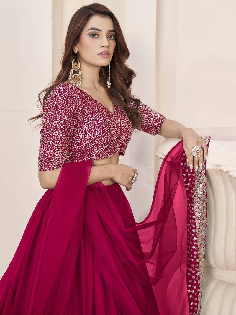 Lovely Pink Sequins Georgette Designer Lehenga Choli With Dupatta