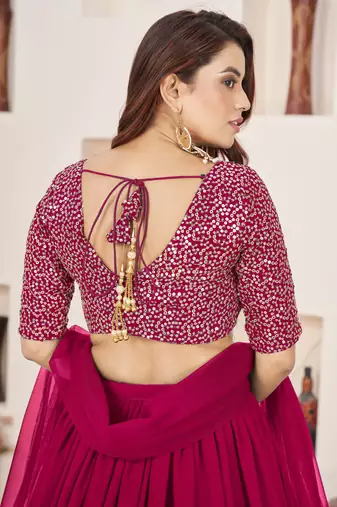  pink sequins georgette lehenga set choli with dupatta with dupatta