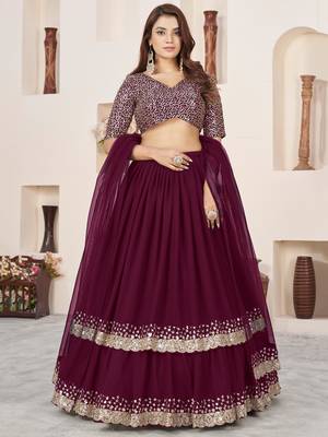 purple sequins georgette lehenga set choli with dupatta 1