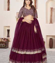 purple sequins georgette lehenga set choli with dupatta