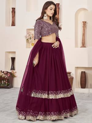 purple sequins georgette lehenga set choli with dupatta 2