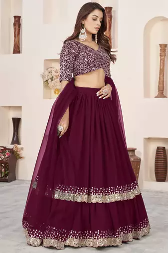 purple sequins georgette lehenga set choli with dupatta