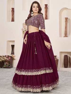 purple sequins georgette lehenga set choli with dupatta 3
